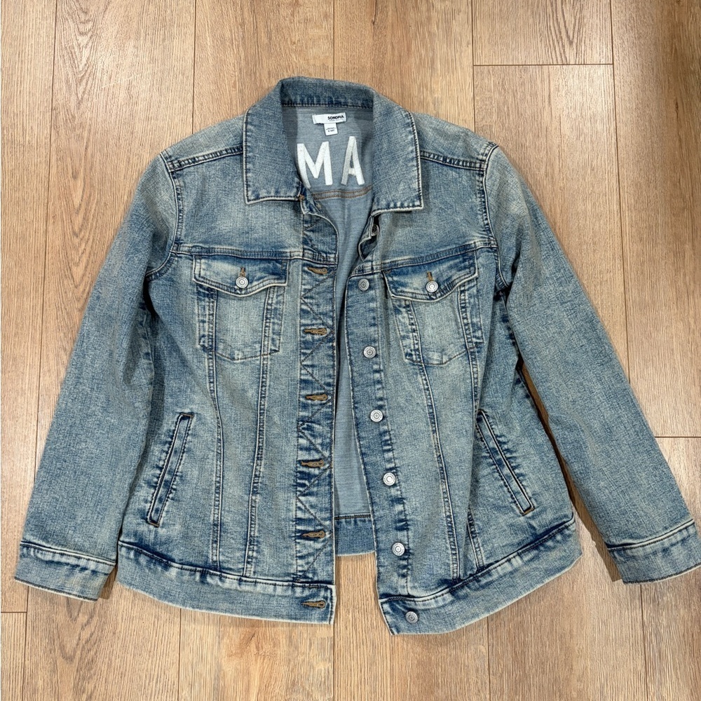 Sonoma Goods for Life Mama Denim Jacket Women Small Light Wash Embroidered - Picture 6 of 8
